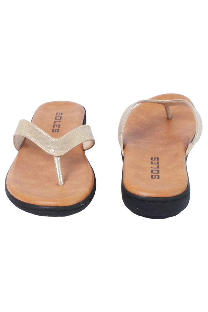 SOLES Glamorous Gold Flat Sandals - Shine with Every Step