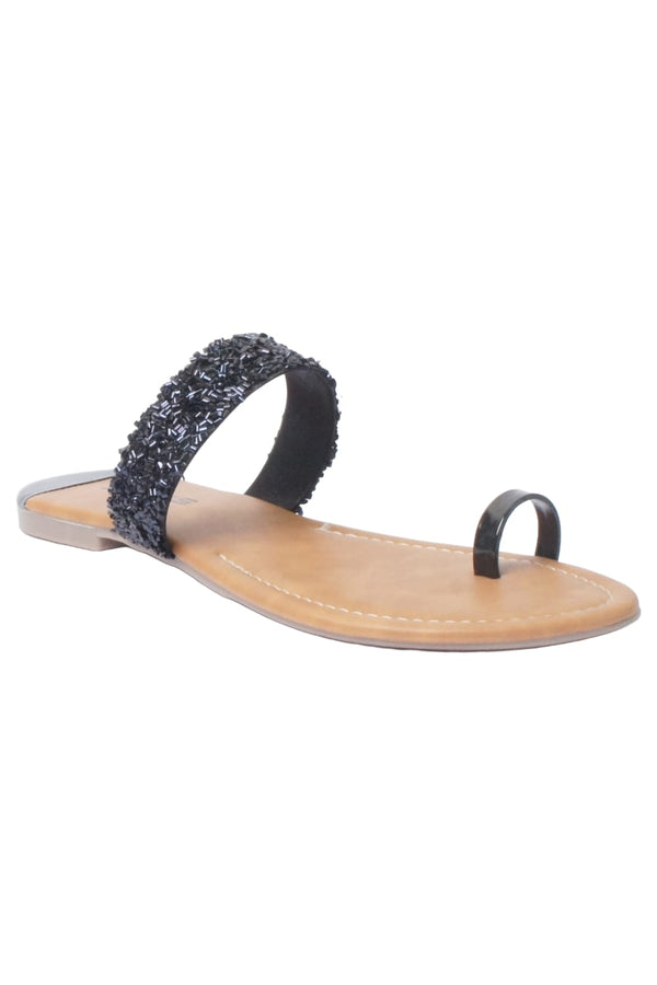 SOLES Classic Black Flat Sandals - Luxurious Elegance