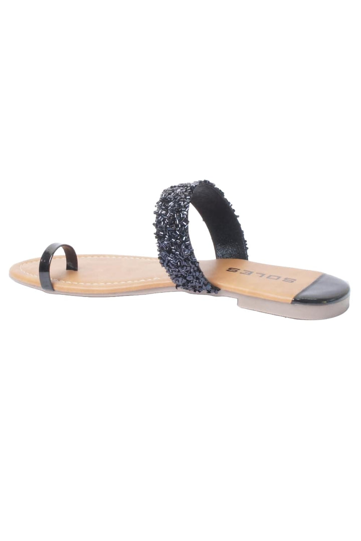 SOLES Classic Black Flat Sandals - Luxurious Elegance