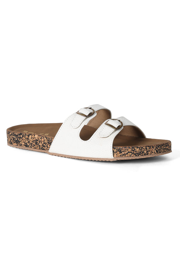 SOLES Cork Base Double Buckle Flat Sandals
