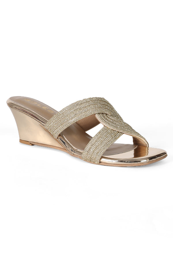 SOLES Ethnic Embellished Small Wedge Heel Slip-on
