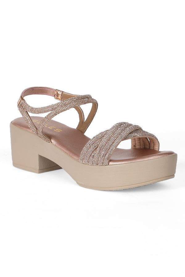 SOLES Shimmer Platform Block Heel Sandals
