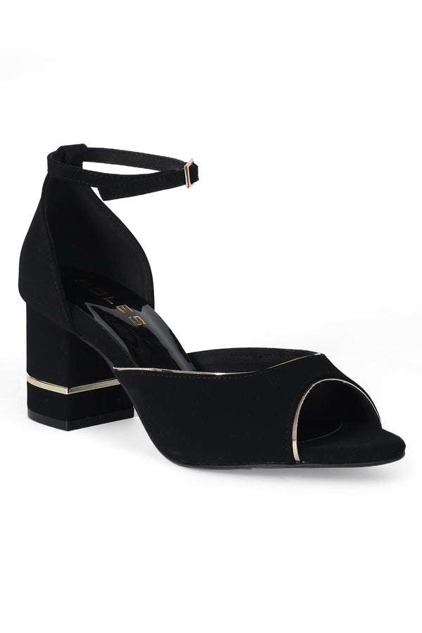 SOLES Metallic Piping Counter Back Block Heel Sandals