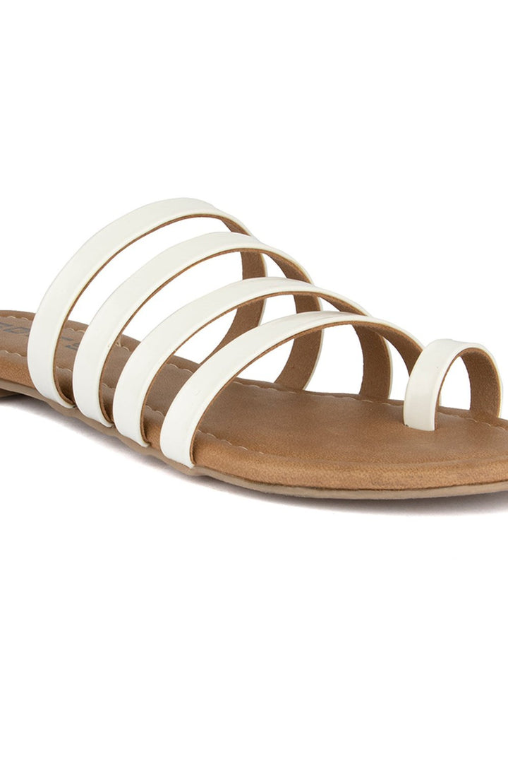 SOLES Crisp White Flat Sandals - Luxurious Elegance