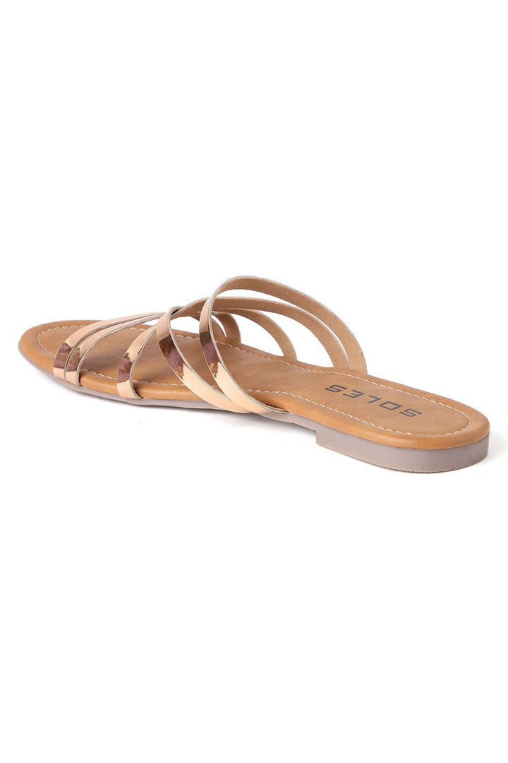 SOLES Rose Gold Flat Sandals - Luxurious Elegance