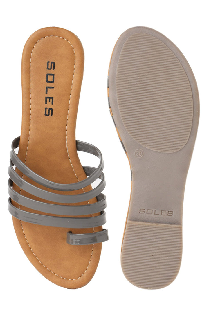 SOLES Trendy Grey Flat Sandals - Luxurious Elegance