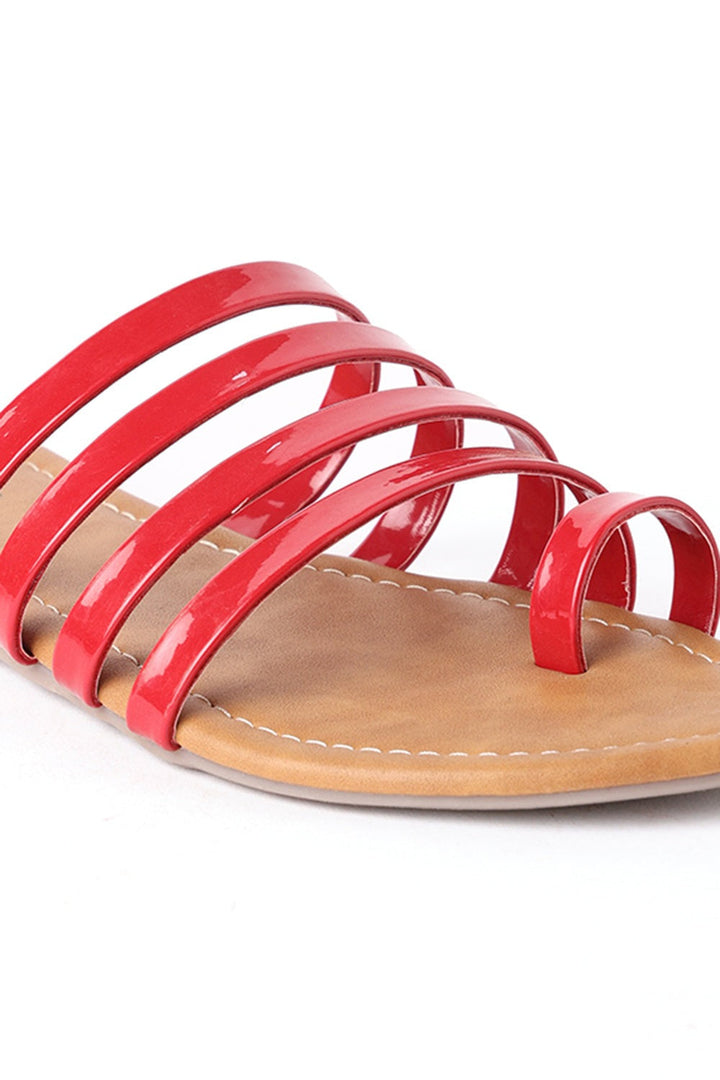 SOLES Vibrant Red Flat Sandals - Luxurious Elegance
