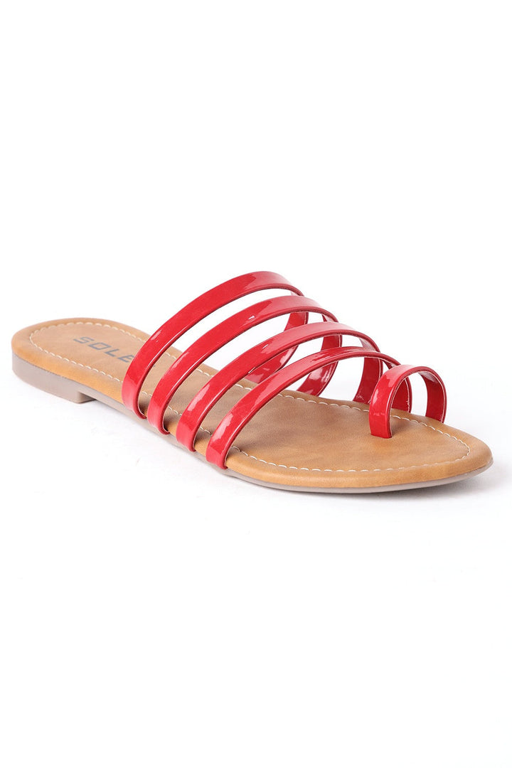 SOLES Vibrant Red Flat Sandals - Luxurious Elegance